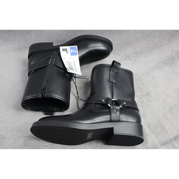 Dv Boots Womens Size 7 Black Biker Mid-Calf Zip Faux Leather Studded Straps - Picture 3 of 5